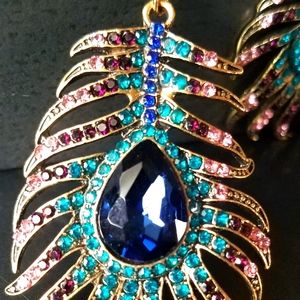 New peacock rhinestone feather earrings